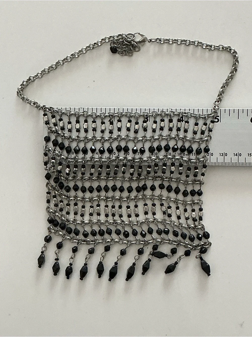Elegant Black Beaded Chain Link Layered Fringe Statement Necklace Women Jewelry